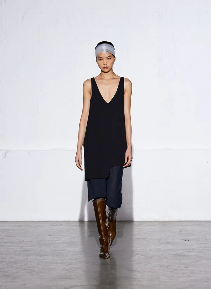 Women Dresses Tibi Melee Crepe VNeck Power Mesh Combo Dress Black