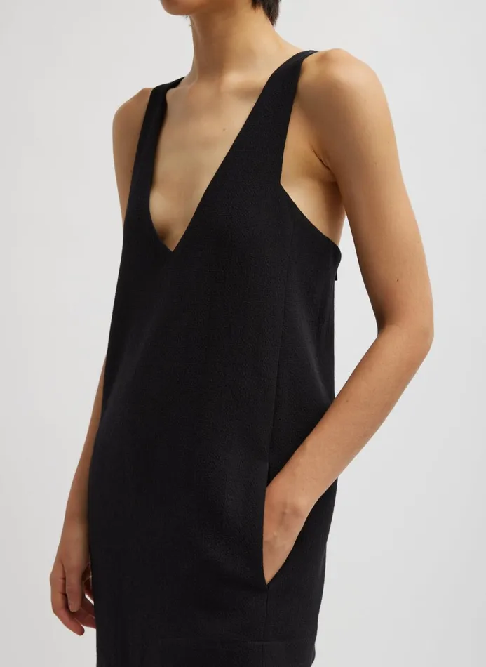 Women Dresses Tibi Melee Crepe VNeck Power Mesh Combo Dress Black