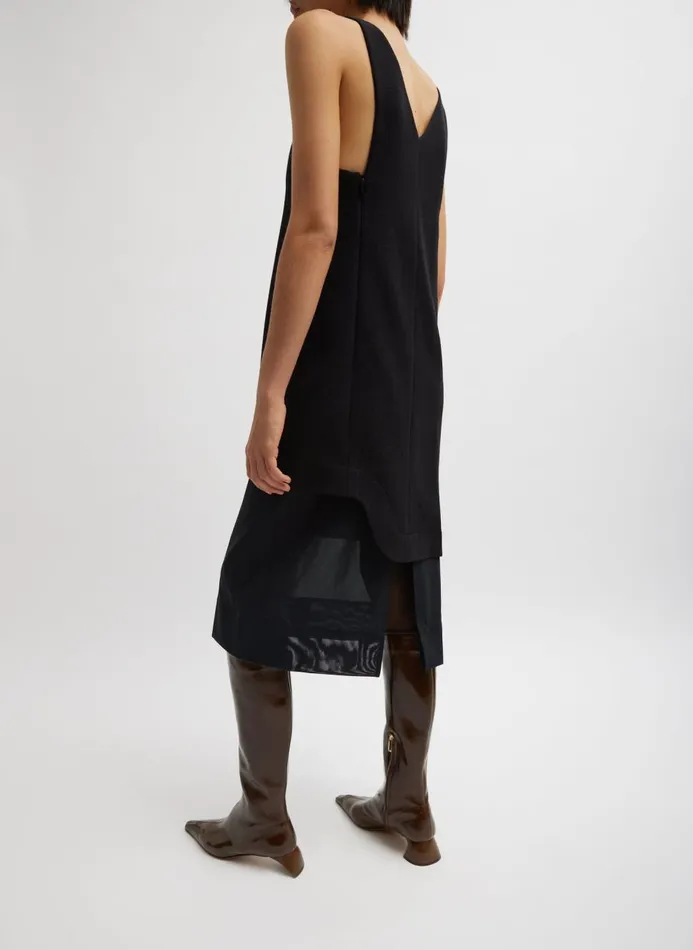 Women Dresses Tibi Melee Crepe VNeck Power Mesh Combo Dress Black