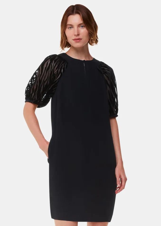Women Dresses Whistles Black Lucy Zebra Velvet Sleeve Dress