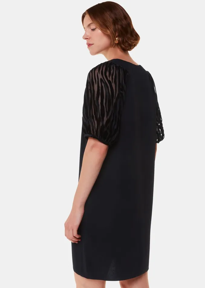 Women Dresses Whistles Black Lucy Zebra Velvet Sleeve Dress