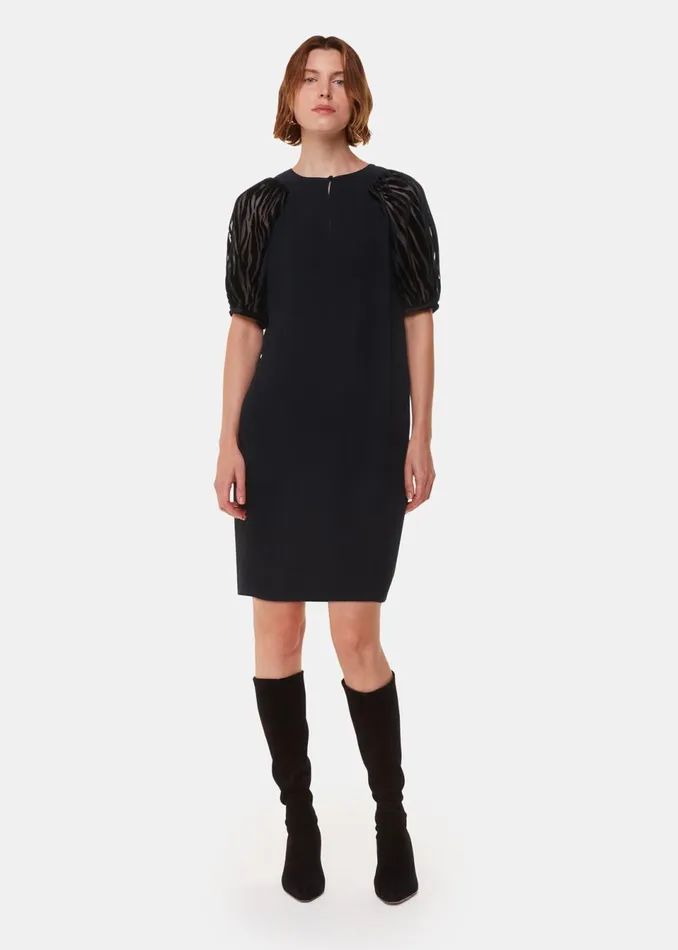 Women Dresses Whistles Black Lucy Zebra Velvet Sleeve Dress