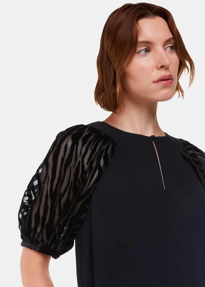 Women Dresses Whistles Black Lucy Zebra Velvet Sleeve Dress