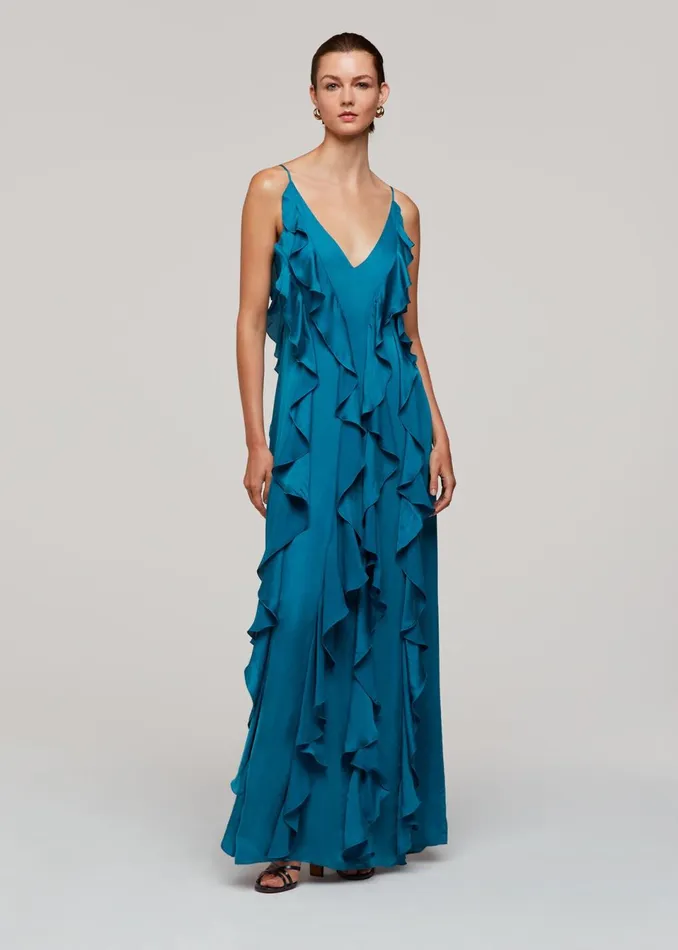 Women Dresses Whistles Blue Ruffle Maxi Dress
