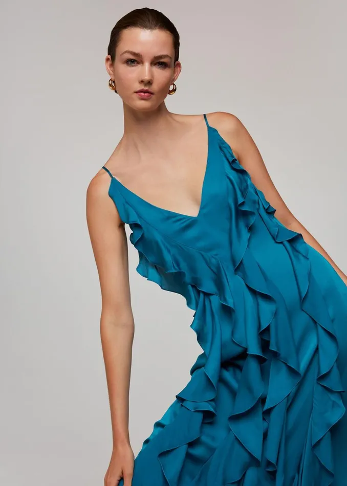 Women Dresses Whistles Blue Ruffle Maxi Dress