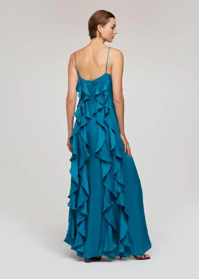 Women Dresses Whistles Blue Ruffle Maxi Dress