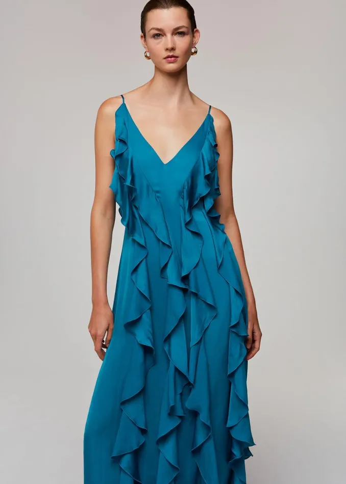 Women Dresses Whistles Blue Ruffle Maxi Dress