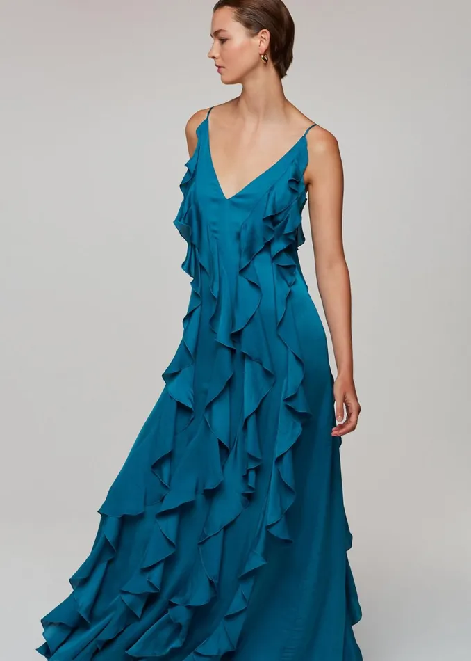 Women Dresses Whistles Blue Ruffle Maxi Dress