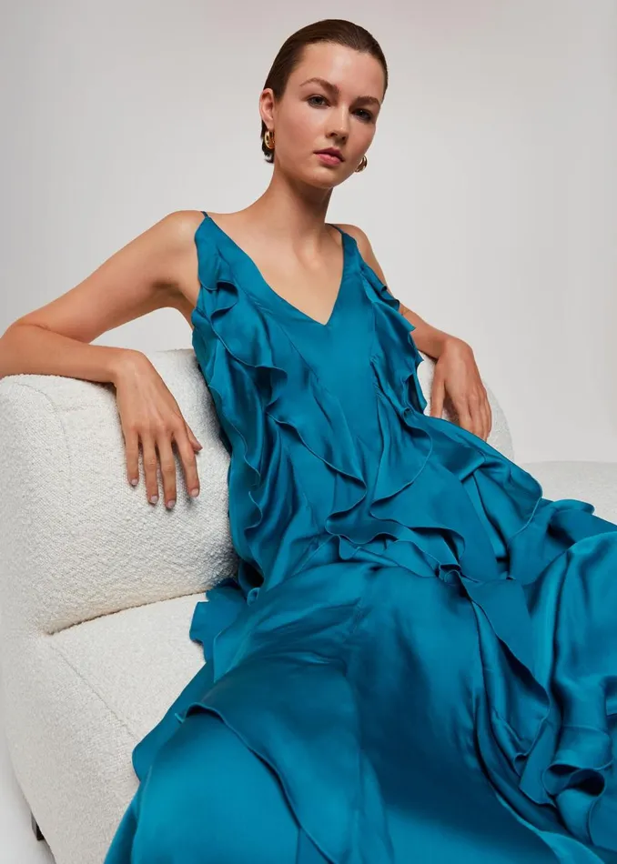 Women Dresses Whistles Blue Ruffle Maxi Dress