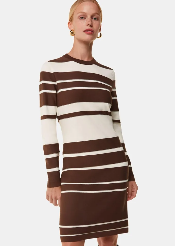 Women Dresses Whistles Brown Variegated Stripe Knit Dress