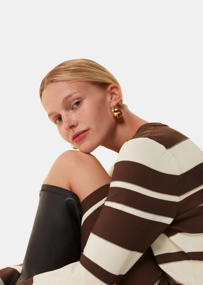 Women Dresses Whistles Brown Variegated Stripe Knit Dress