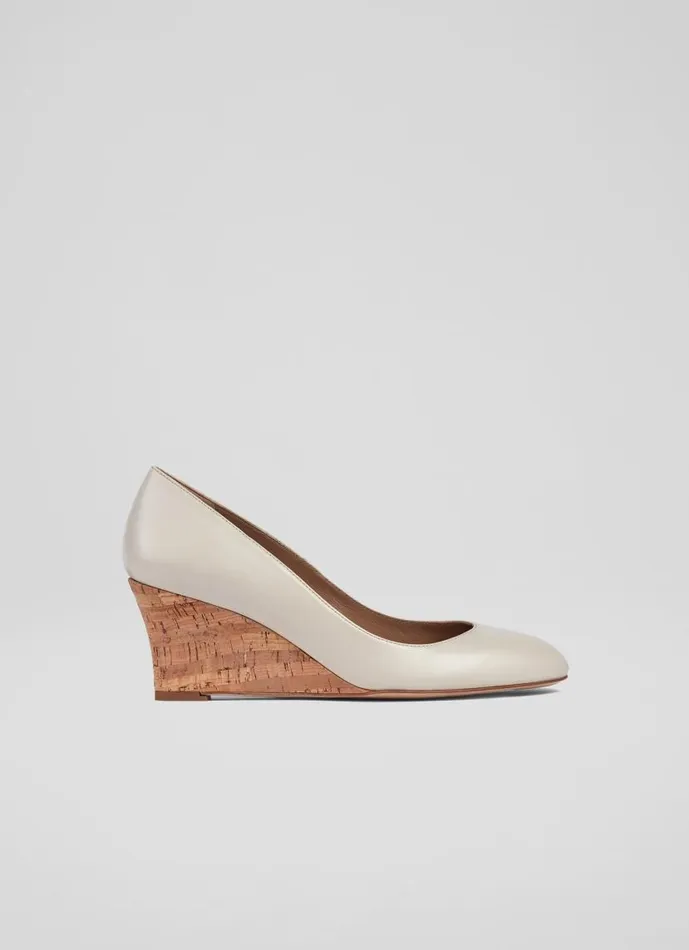 Women Eevi Ecru Leather Cork Wedges Cream LKBennett Court Shoes