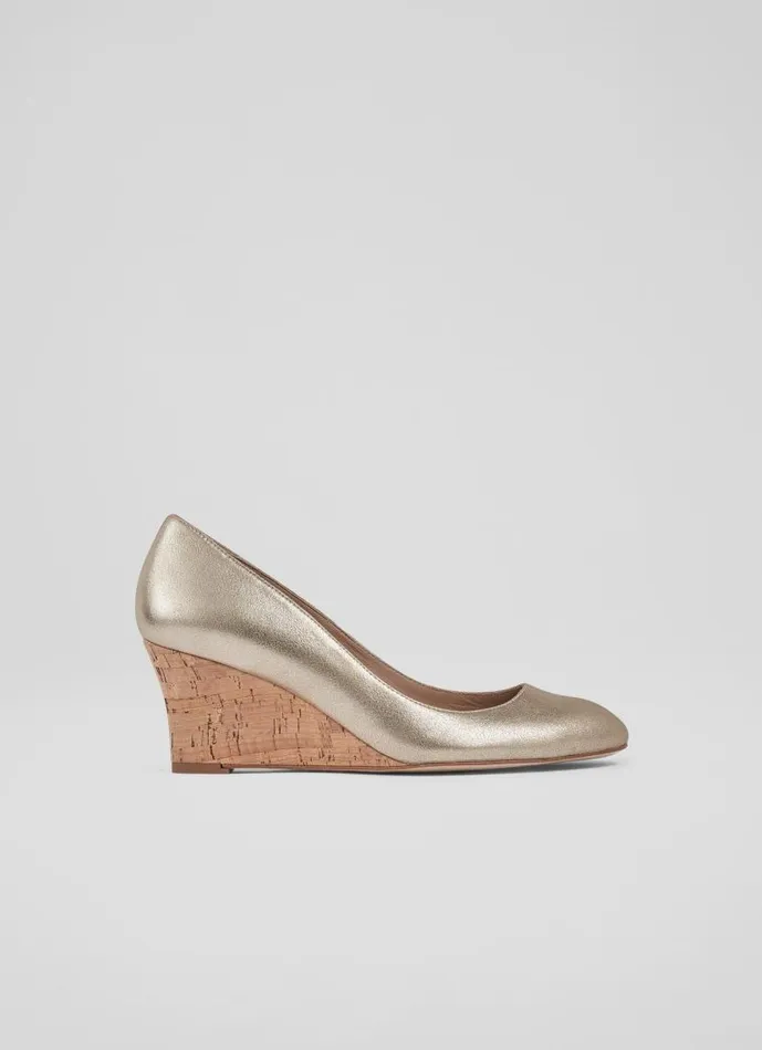 Women Eevi Gold Suede Cork Wedges Gold LKBennett Court Shoes