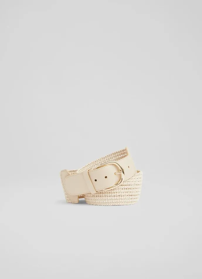 Women Eliana Cream Woven Cotton And Leather Wide Belt LKBennett Belts Women Eliana Cream Woven Cotton And Leather Wide Belt LKBennett Belts