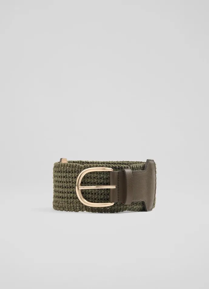 Women Eliana Khaki Woven Cotton And Leather Wide Belt LKBennett Belts