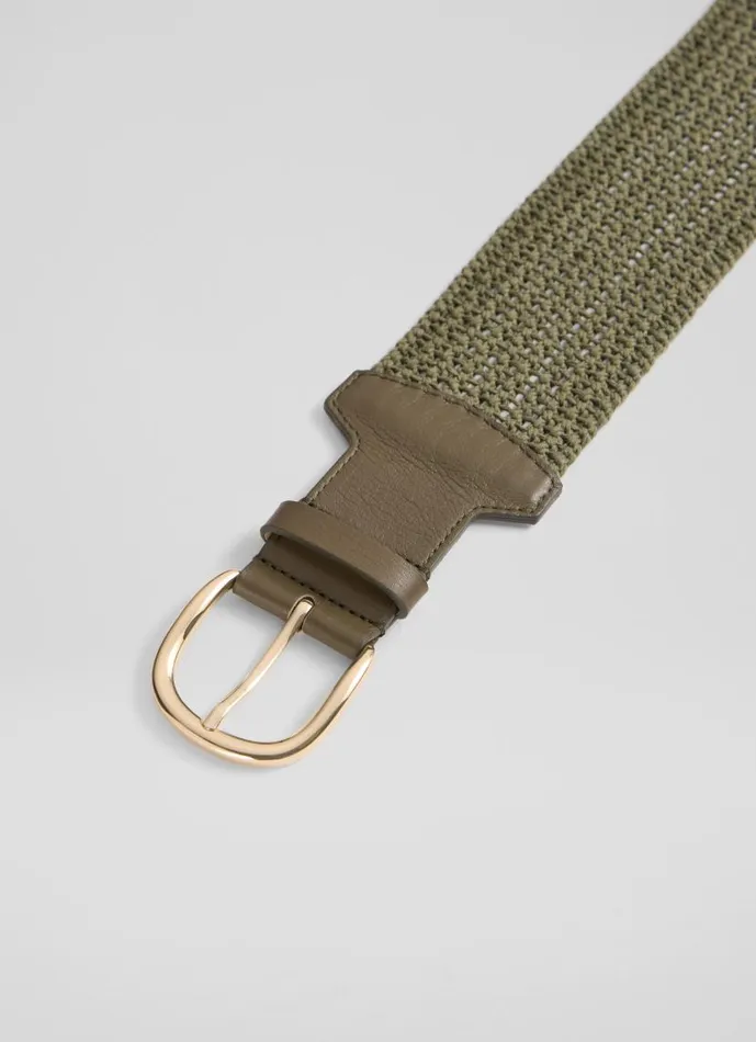Women Eliana Khaki Woven Cotton And Leather Wide Belt LKBennett Belts Women Eliana Khaki Woven Cotton And Leather Wide Belt LKBennett Belts