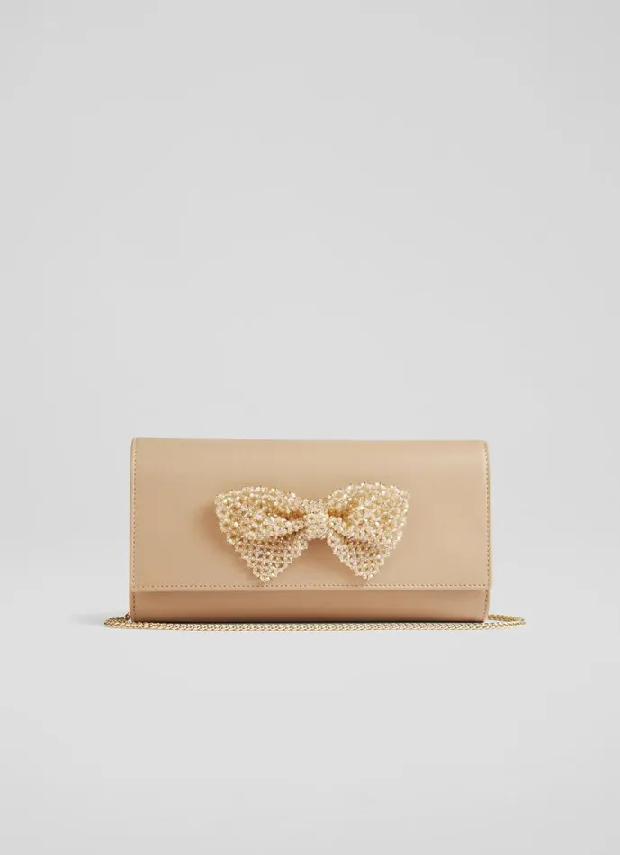 Women Erla Beige Leather Clutch Bag LKBennett Clutch Bags