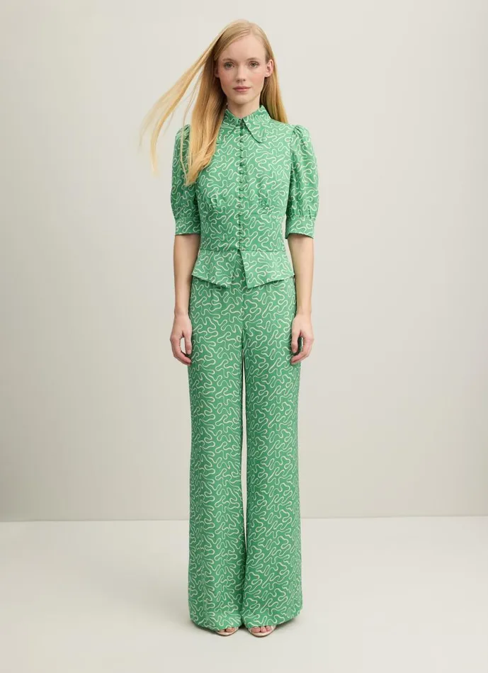 Women Esme Green And Cream Ribbon Print Trousers Green LKBennett Trousers Women Esme Green And Cream Ribbon Print Trousers Green LKBennett Trousers