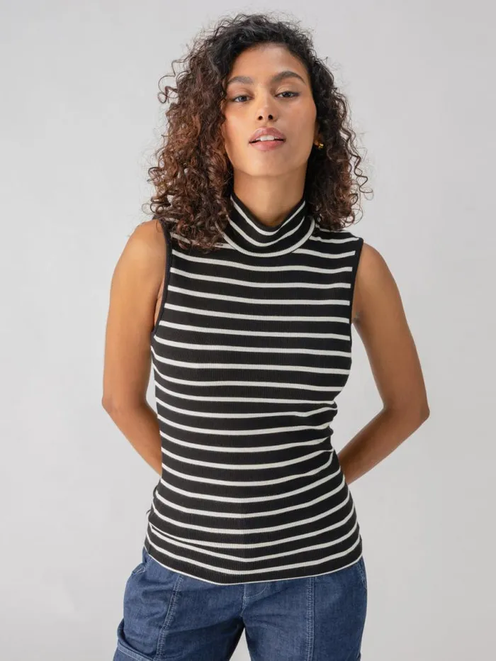 Women Essential Sleeveless Mock Neck Tank Black Chalk Stripe Sanctuary Clothing Sweaters and Cardis Women Essential Sleeveless Mock Neck Tank Black Chalk Stripe Sanctuary Clothing Sweaters and Cardis