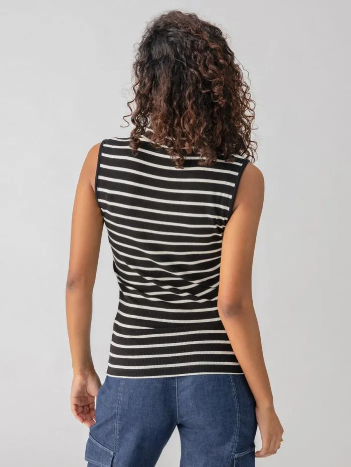 Women Essential Sleeveless Mock Neck Tank Black Chalk Stripe Sanctuary Clothing Sweaters and Cardis Women Essential Sleeveless Mock Neck Tank Black Chalk Stripe Sanctuary Clothing Sweaters and Cardis