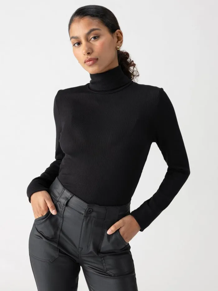 Women Essential Turtleneck Top Black Sanctuary Clothing Tees and Tops