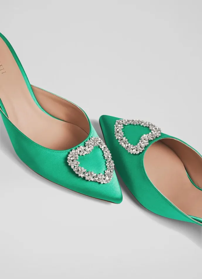 Women Estella Green Satin Heart Brooch Mules Green LKBennett Court Shoes Women Estella Green Satin Heart Brooch Mules Green LKBennett Court Shoes