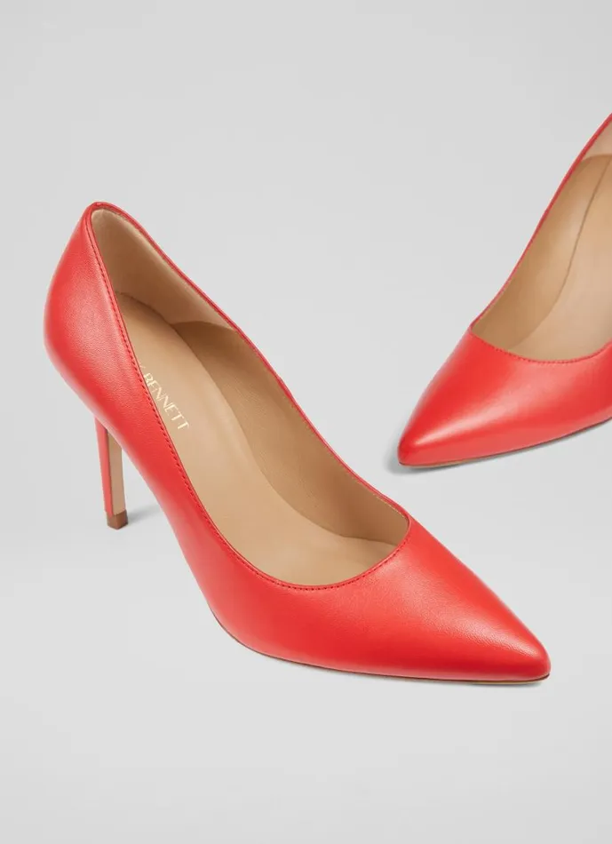 Women Fern Red Leather Pointed Toe Courts Red LKBennett Court Shoes