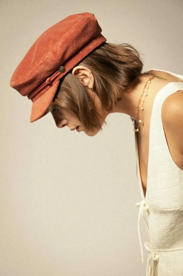 Women Fiddler Fisherman Cap Burnt Brick Terry Cloth Brixton Caps