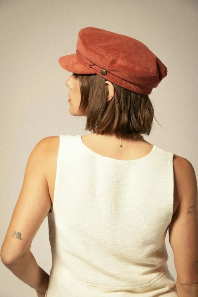 Women Fiddler Fisherman Cap Burnt Brick Terry Cloth Brixton Caps