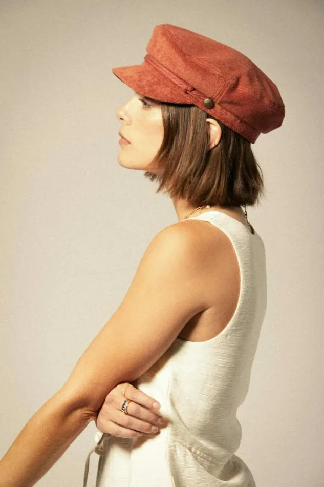 Women Fiddler Fisherman Cap Burnt Brick Terry Cloth Brixton Caps