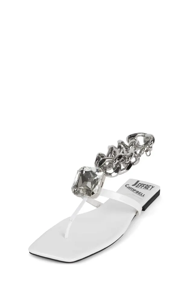 Women Flat Jeffrey Campbell RINGONIT White Patent Silver