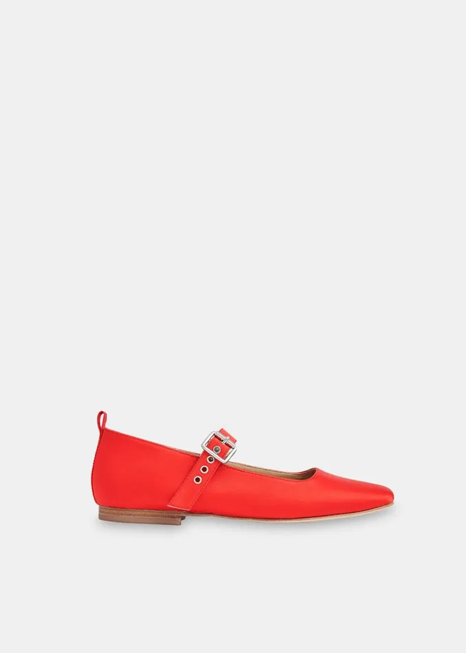 Women Flat Shoes Whistles Red Elba Satin Ballet Pump