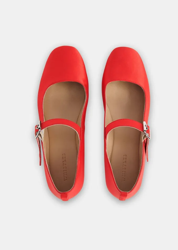 Women Flat Shoes Whistles Red Elba Satin Ballet Pump