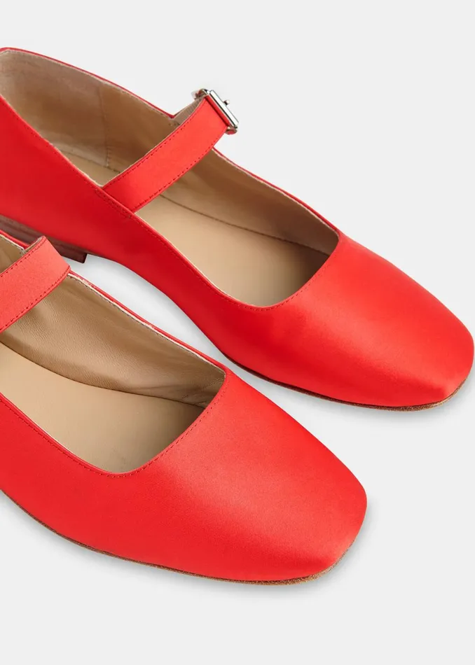 Women Flat Shoes Whistles Red Elba Satin Ballet Pump