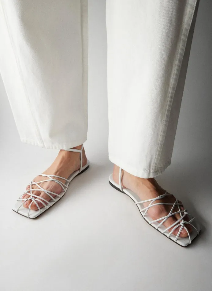 Women Flats Tibi Berneice Kidskin Sandal Optic White