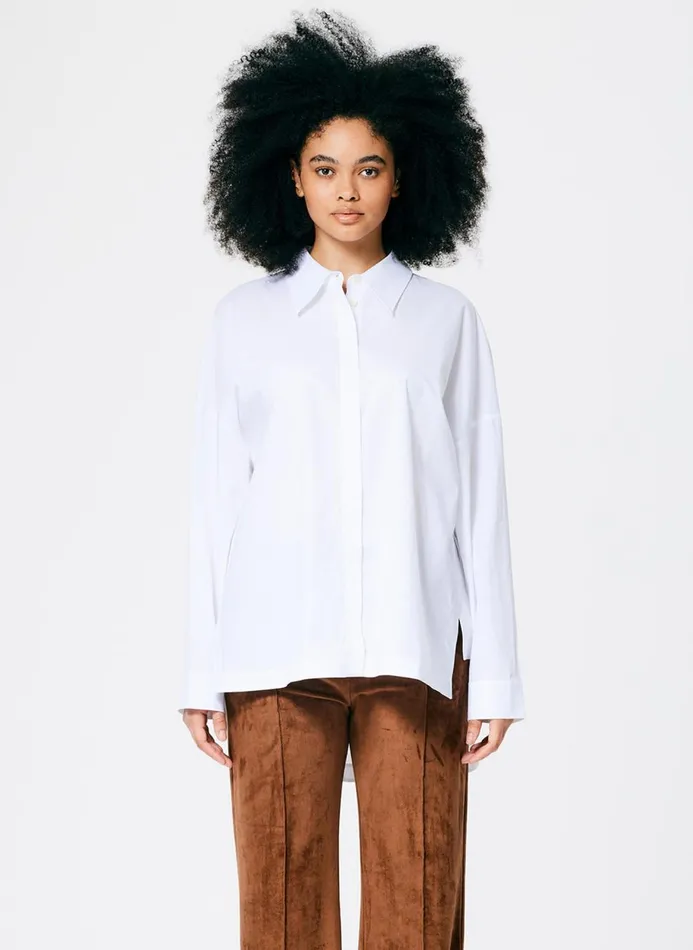 Women Fundamentals Tibi Classic Shirting Oversized Gabe Shirt White