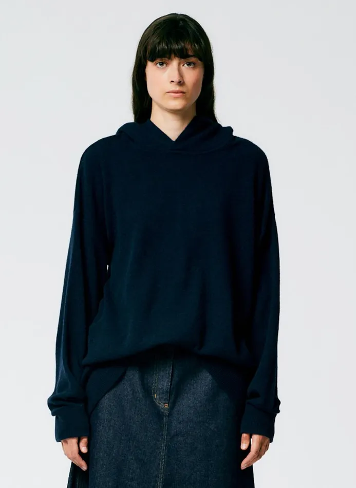 Women Fundamentals Tibi Feather Weight Cashmere Easy Men039s Hoodie Navy