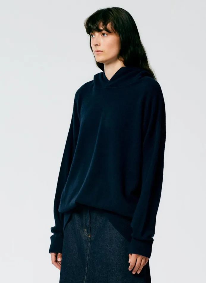 Women Fundamentals Tibi Feather Weight Cashmere Easy Men039s Hoodie Navy