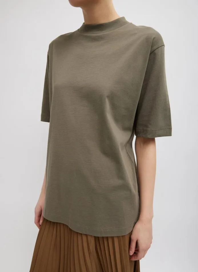 Women Fundamentals Tibi Mock Neck Unisex TShirt Dune