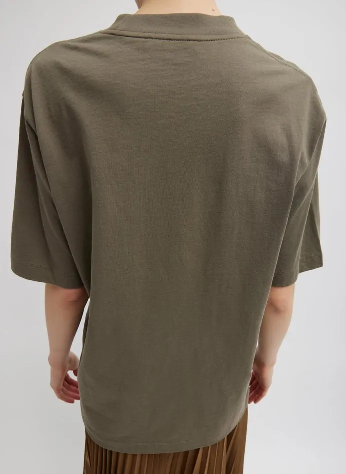 Women Fundamentals Tibi Mock Neck Unisex TShirt Dune