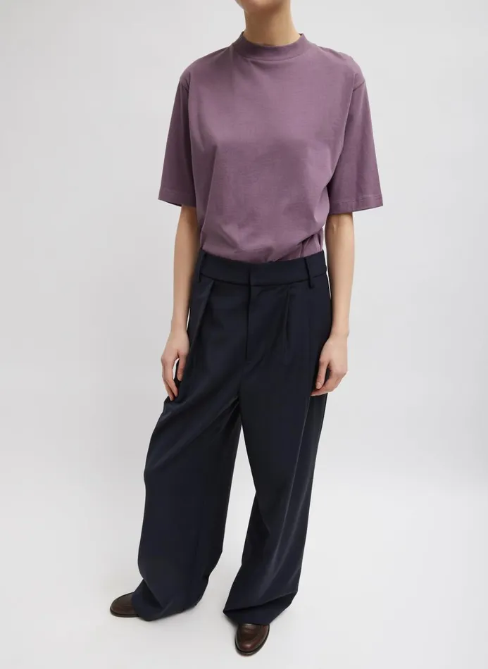 Women Fundamentals Tibi Mock Neck Unisex TShirt Plumish