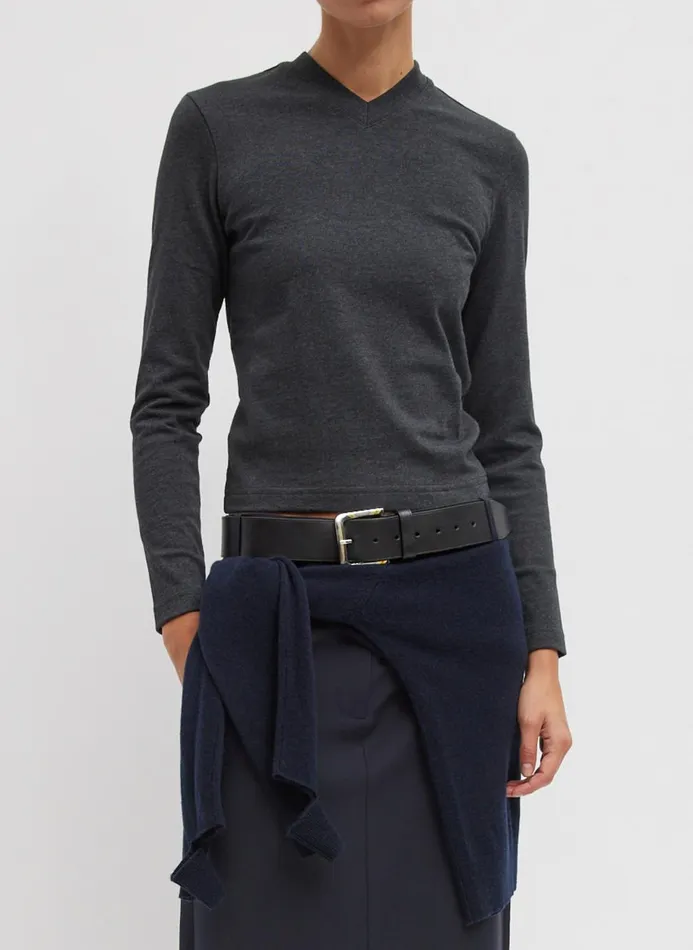 Women Fundamentals Tibi Perfect TShirt Shrunken VNeck Charcoal Grey