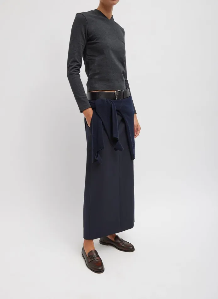 Women Fundamentals Tibi Perfect TShirt Shrunken VNeck Charcoal Grey