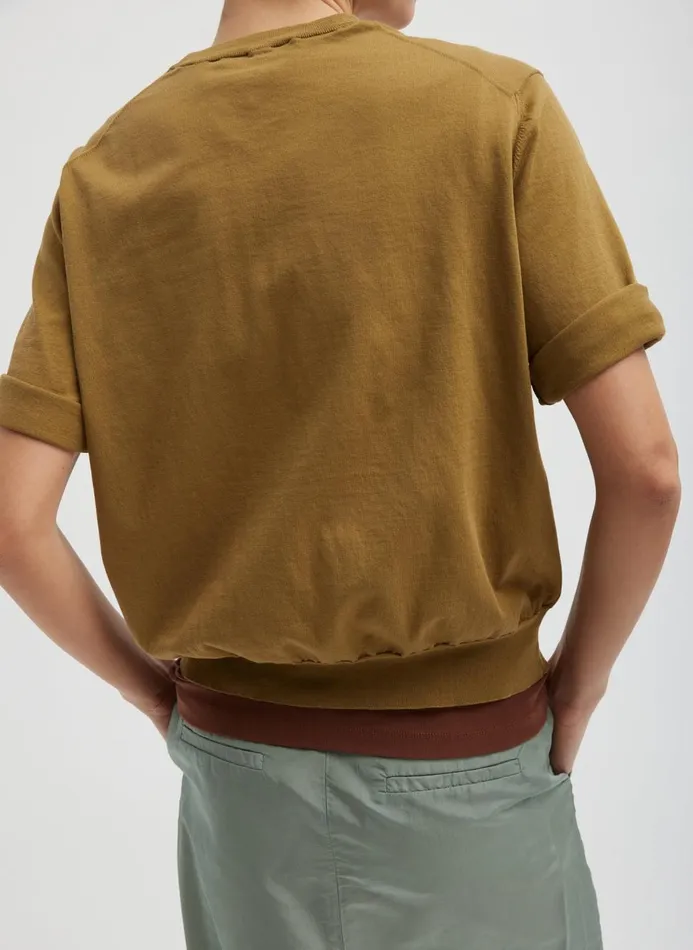 Women Fundamentals Tibi Super Fine Gauge Perfect Short Sleeve Men039s Pullover Dark Hazel