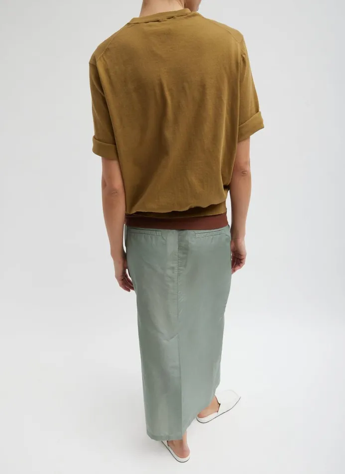 Women Fundamentals Tibi Super Fine Gauge Perfect Short Sleeve Men039s Pullover Dark Hazel