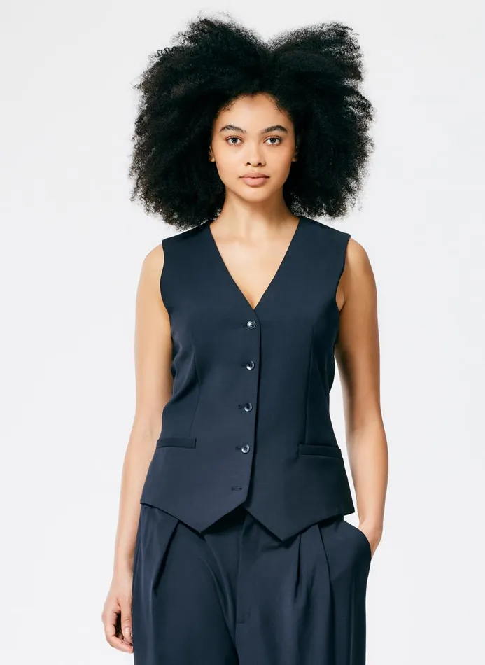 Women Fundamentals Tibi Tropical Wool Vest Navy