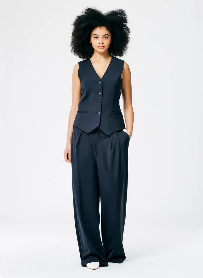 Women Fundamentals Tibi Tropical Wool Vest Navy