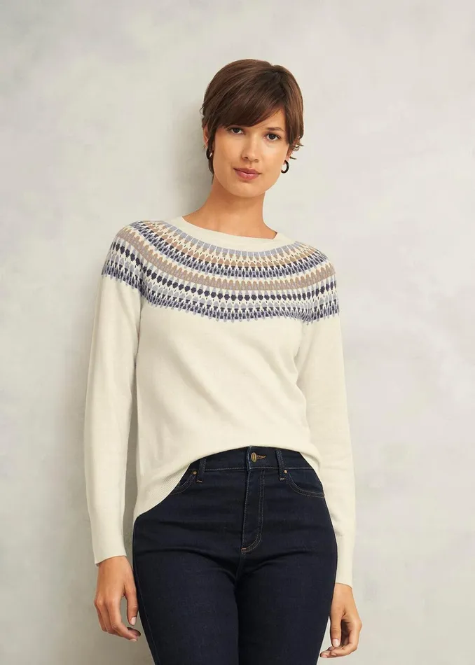 Women Greta Fairisle Jumper With Cashmere Ivory Multi Hobbs Jumpers and Cardigans