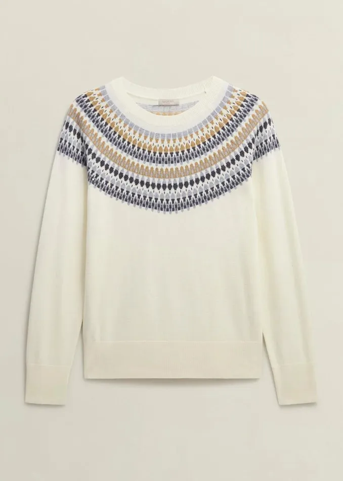 Women Greta Fairisle Jumper With Cashmere Ivory Multi Hobbs Jumpers and Cardigans