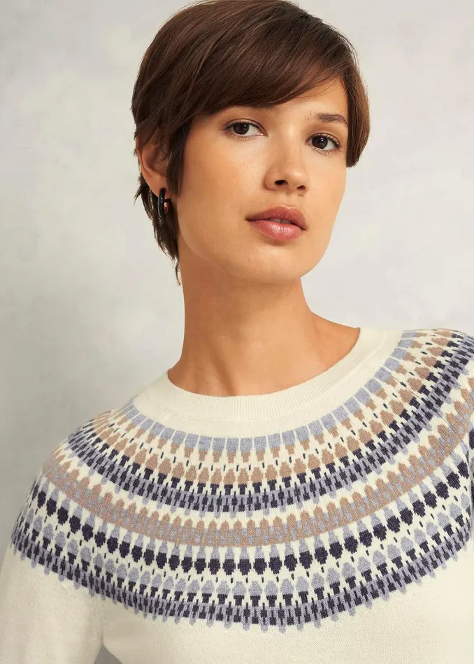 Women Greta Fairisle Jumper With Cashmere Ivory Multi Hobbs Jumpers and Cardigans
